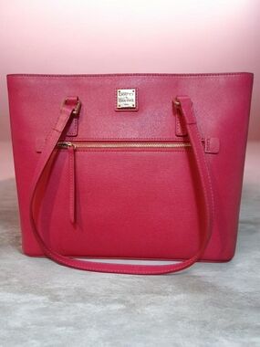 Dooney & Bourke Hot Pink Leather Tote with Front Zip Pocket